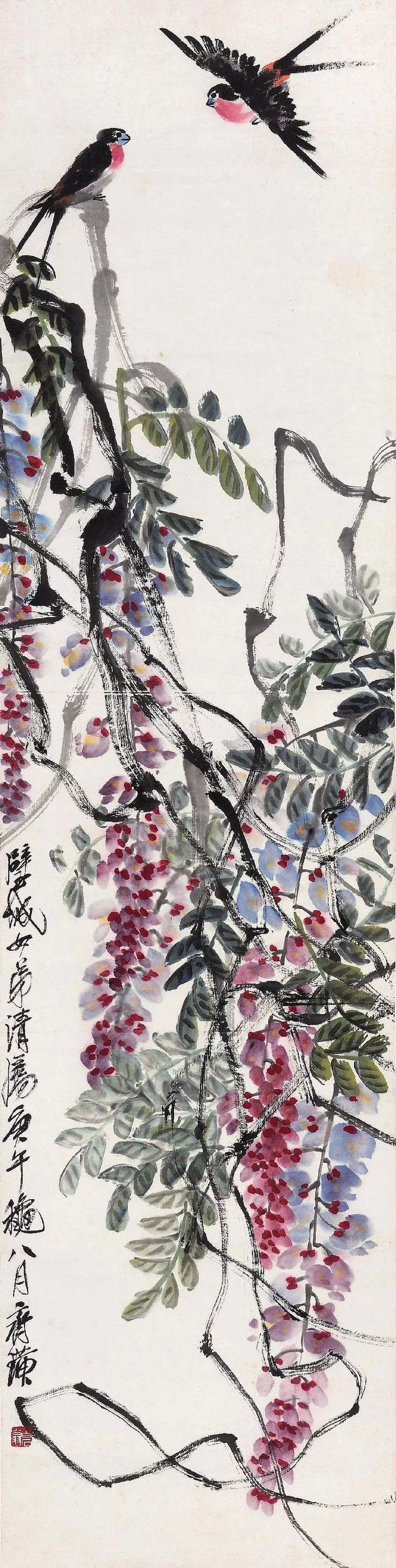 齐白石画紫藤飞蛇舞乱离草莽