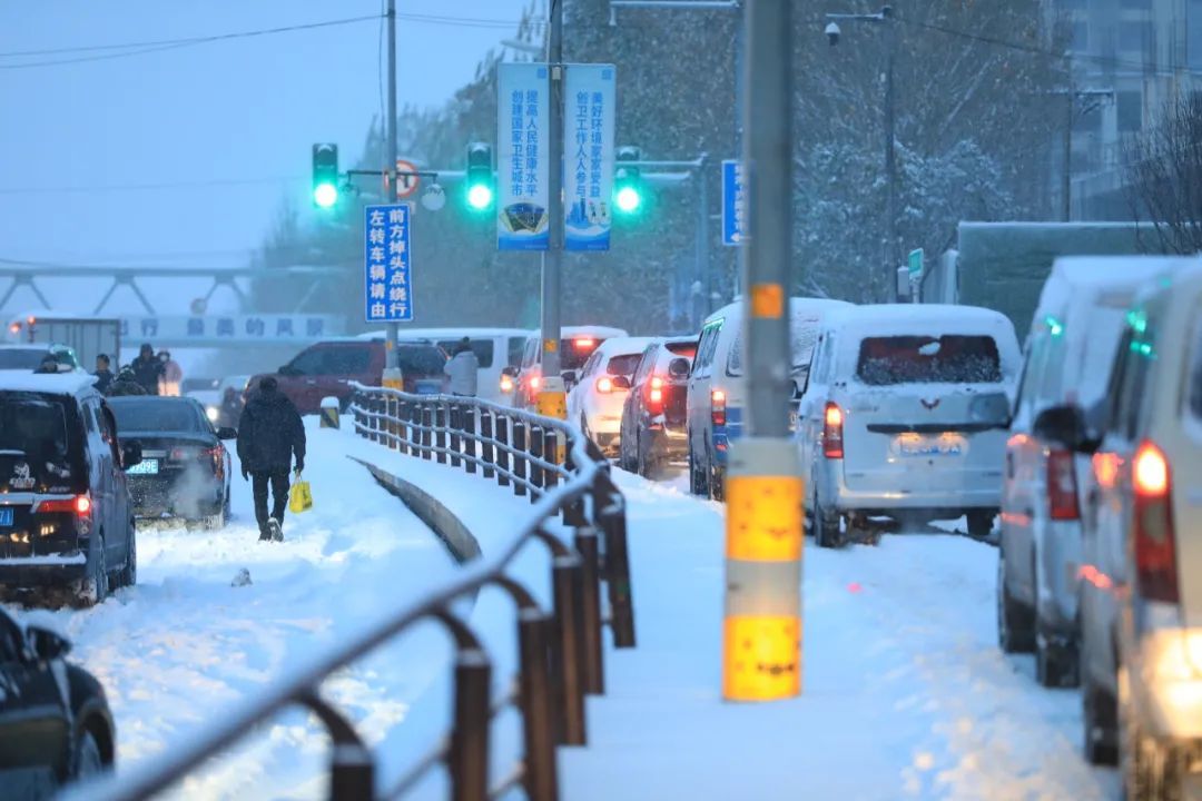 11月8日,辽宁沈阳遭遇罕见暴雪,路上积雪严重,车辆行驶受阻。图/IC Photo