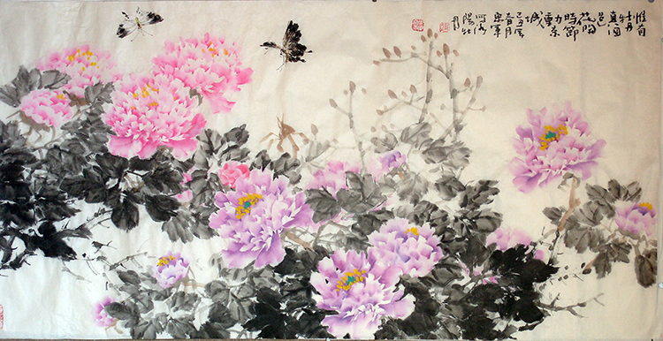 赵东军牡丹作品 138x68cm