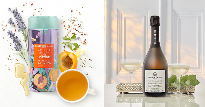来自英国老牌百货商店Fortnum&Mason福南梅森的杏子、蜂蜜和薰衣草浸泡茶,及气泡茶。前者可以使用冷泡的方式来萃取风味,后者适合冰镇饮用。