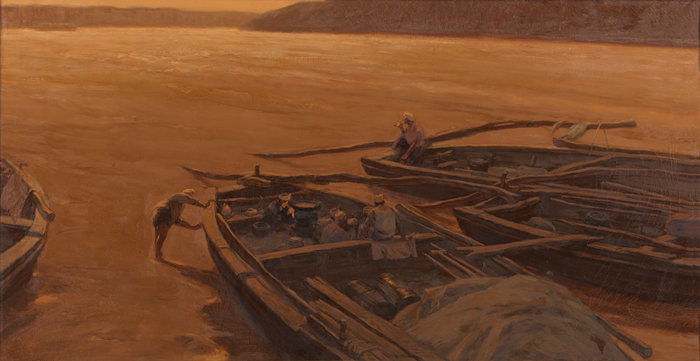 1984年 尚扬 爷爷的河 100.5×149.5cm 布面油彩 中国美术馆藏