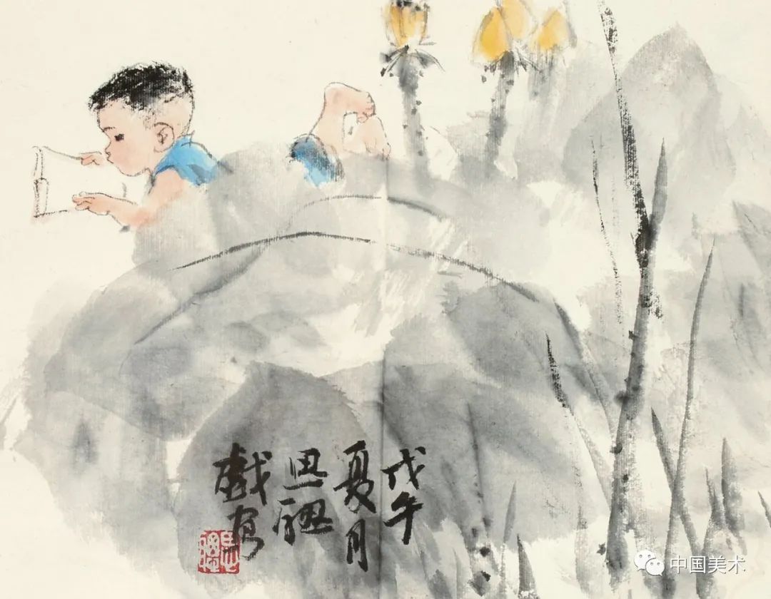 这是当代杰出的女画家周思聪画的一组趣味满满的水墨儿童画,她笔下的