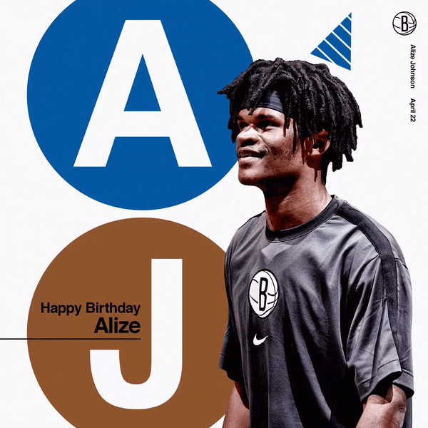 前途无量!篮网官方推特晒图为阿利兹·约翰逊庆祝生日