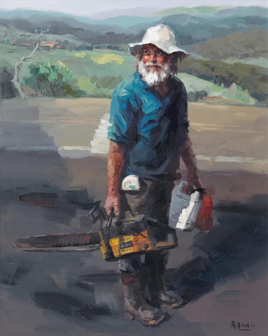 《伐木工》100x80cm 曹展云作 2016年