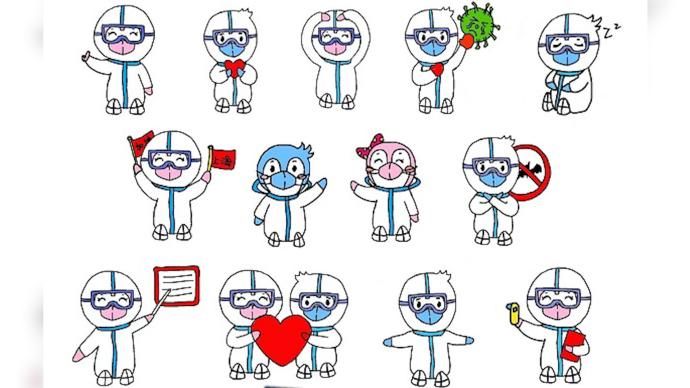 暖心上海黄浦一小学师生制作大白表情包为战疫加油