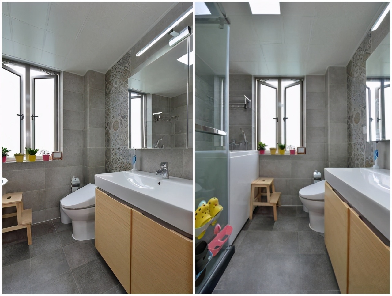 卫生间的空间非常充足,淋浴房和浴缸都齐备了,浴缸还特意做了抬高的