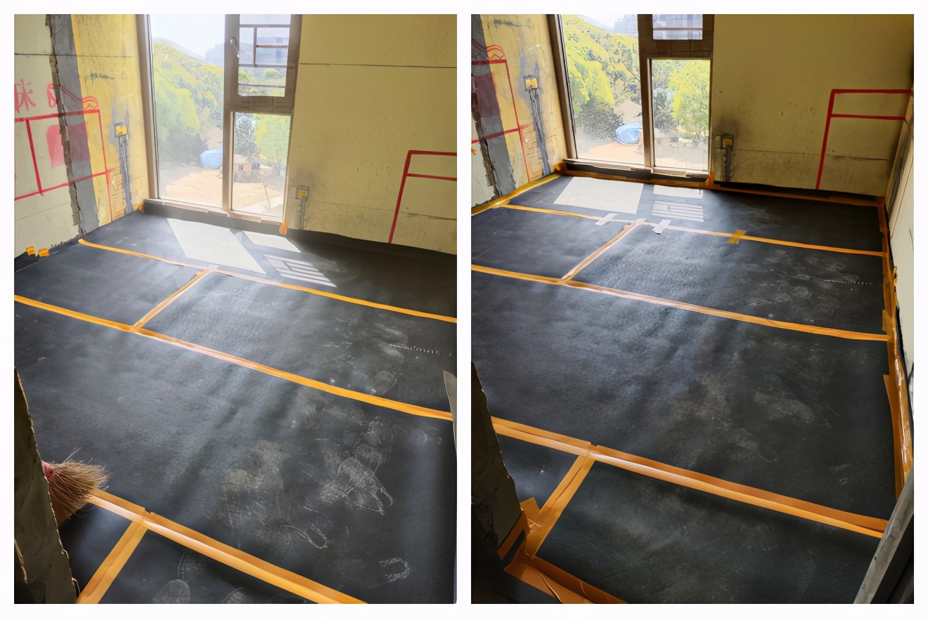 8. 门洞底部返边上墙,隔音毡比较薄,不会影响安装房门.