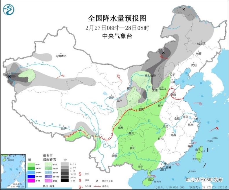 全国降水量预报图。图片来自<span class=