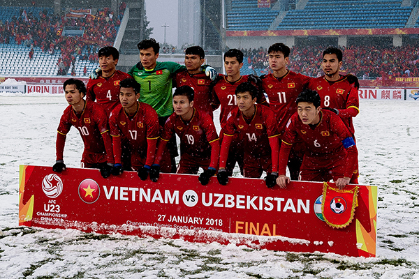 越南队在常州的漫天大雪中，杀入U23亚洲杯决赛。