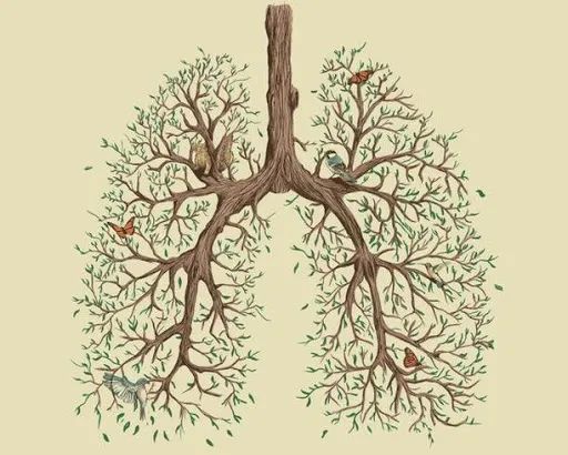 方便起见,我们可以这样来描述肺的形状:想象有一个树干,两支枝桠从它