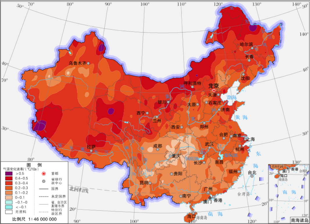 1961～2020年中国地表年平均气温变化速率分布 本文图片均来自:《中国