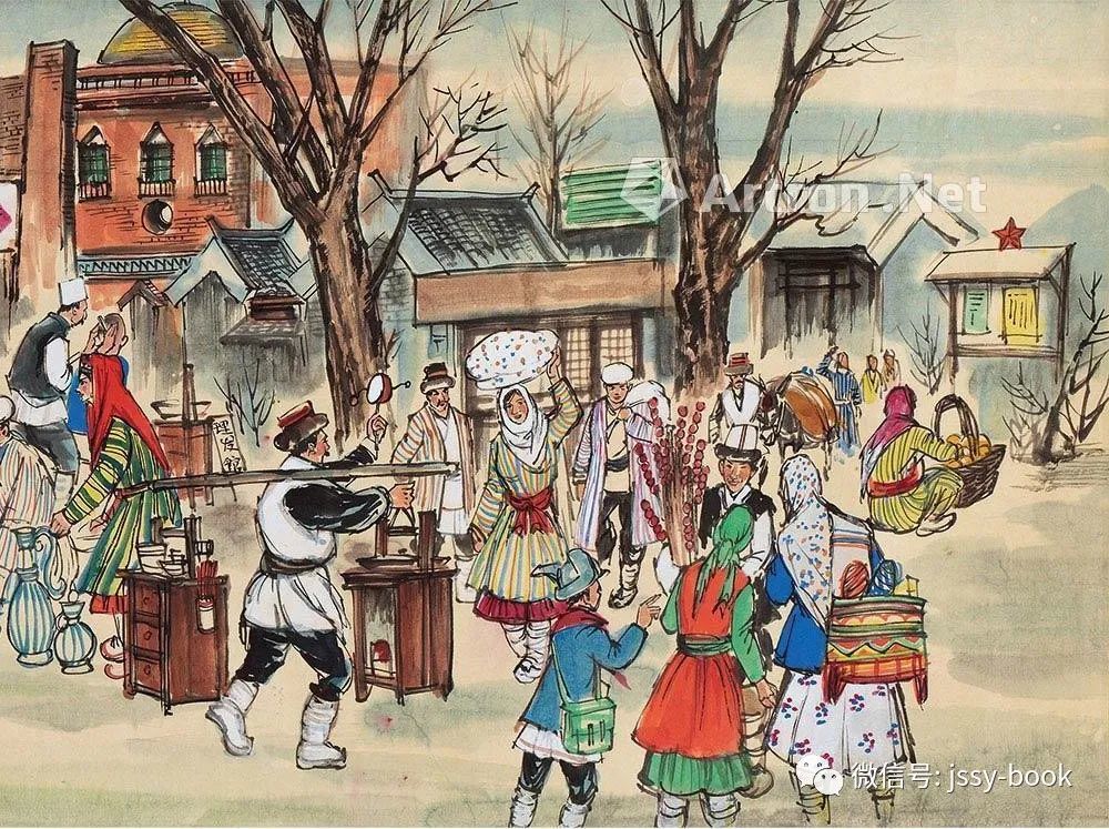 黄胄 集市繁华图 镜片 纸本__凤凰网