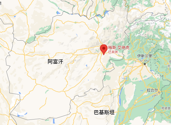 梅斯·艾娜克（Mes Aynak）铜矿已停工关闭，谷歌地图截图