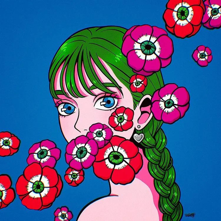 插画师笔下色彩丰富的少女形象