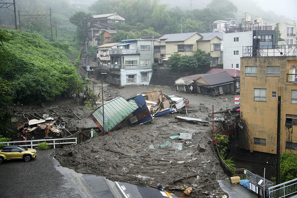 当地时间2021年7月3日,在日本静冈县热海市拍摄的泥石流灾害现场.