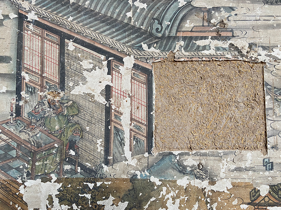 三教院墙上的壁画,疑似被人盗走。