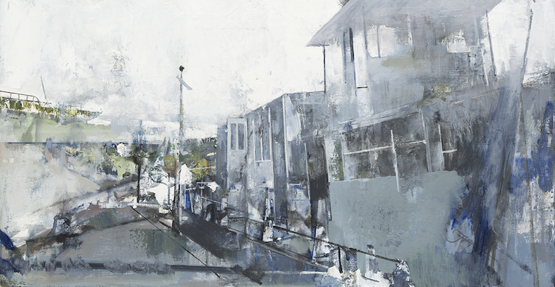 《黑河船泊》布面油画 2021年 52×100cm