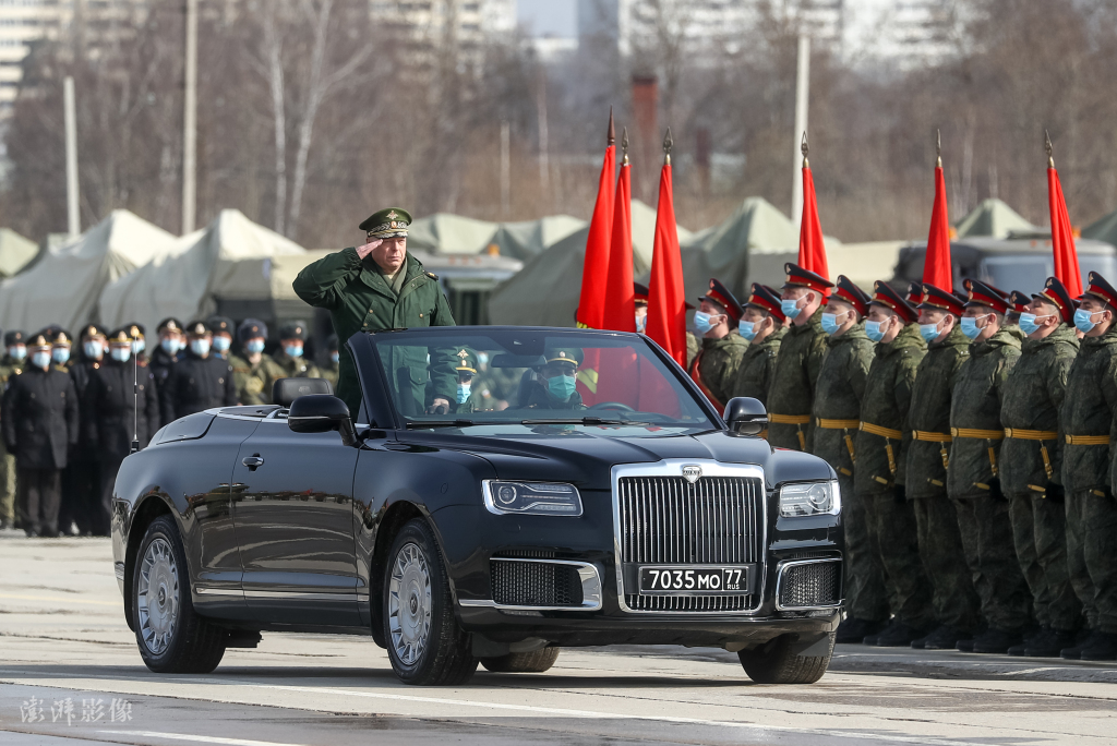 2021年4月14日,俄罗斯莫斯科州阿拉比诺,俄罗斯举行胜利日阅兵彩排