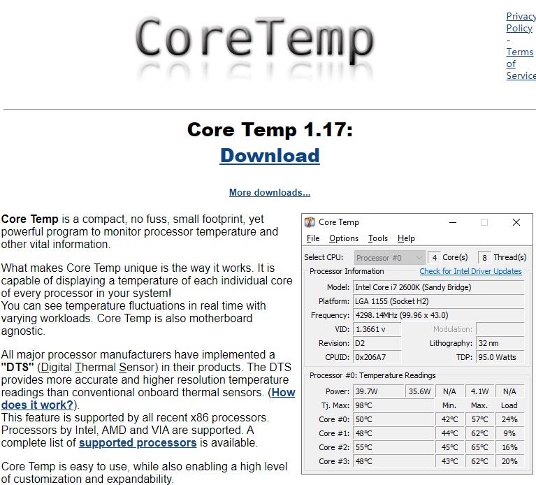 CPU测温软件Core Temp发布1.17更新: