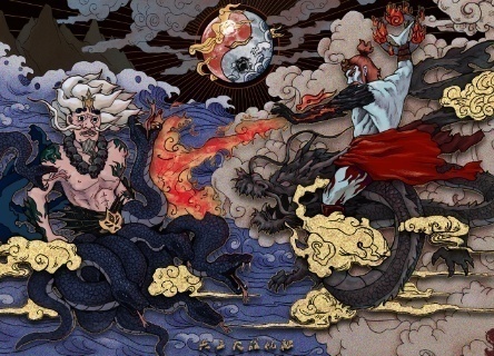 传说在上古时期,水神共工和火神祝融因故吵架而大打出手, 最后祝融