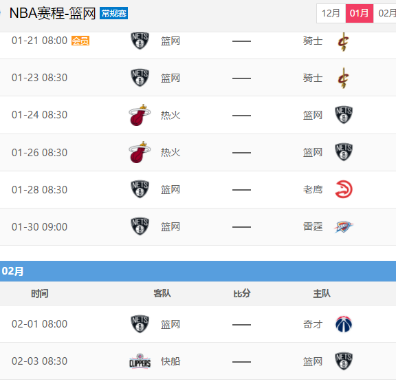 篮网赛程一览欧文回归三巨头有望豪取11连胜战快船成大考