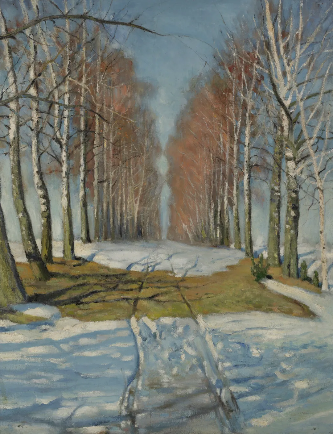 梁锡鸿临摹,白桦林荫道,875×67cm,布面油画,1956年