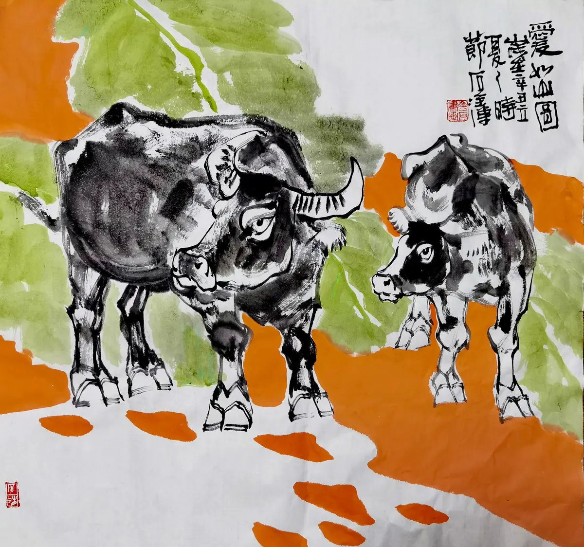 三牛精神主题绘画图片