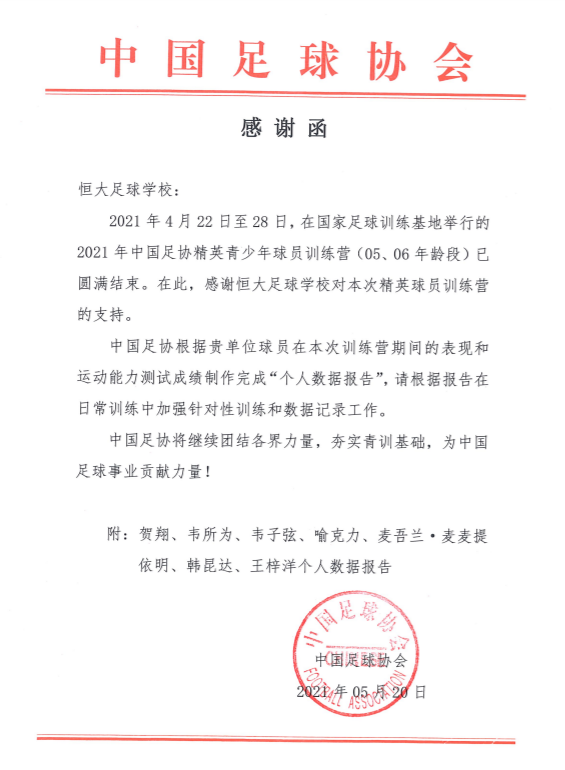 中国足协开启大数据选材7名恒足小将收获订制数据分析报告