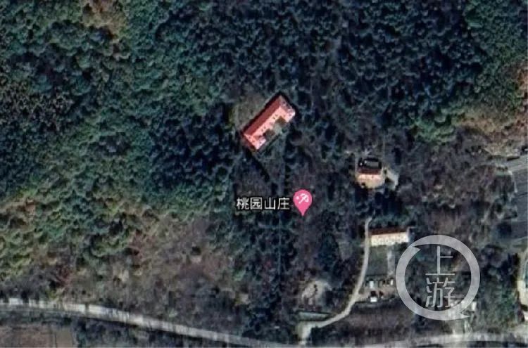 涉事的桃园山庄位于一片林地中。/地图软件
