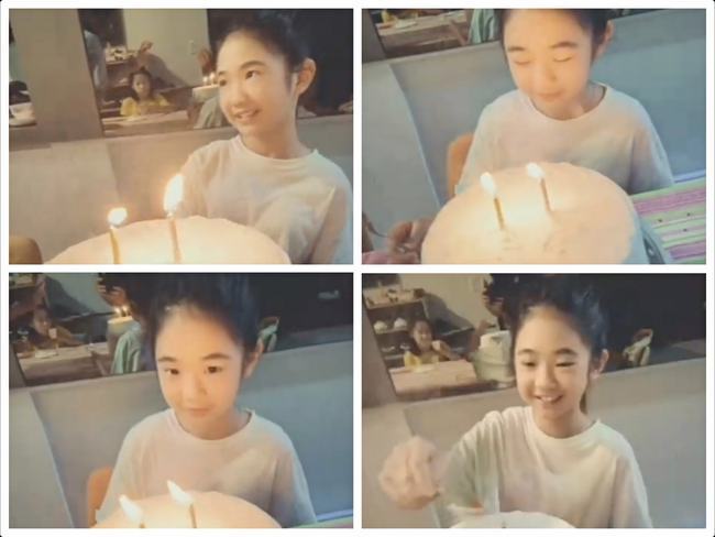 曹格为11岁女儿庆生 Grace眼神灵动颜值逆袭