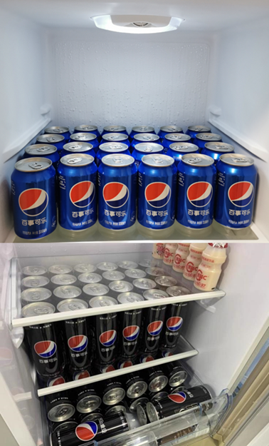 可乐直接丢冰箱冷藏,像我以前就喜欢用一层冷藏室来囤罐装的百事可乐