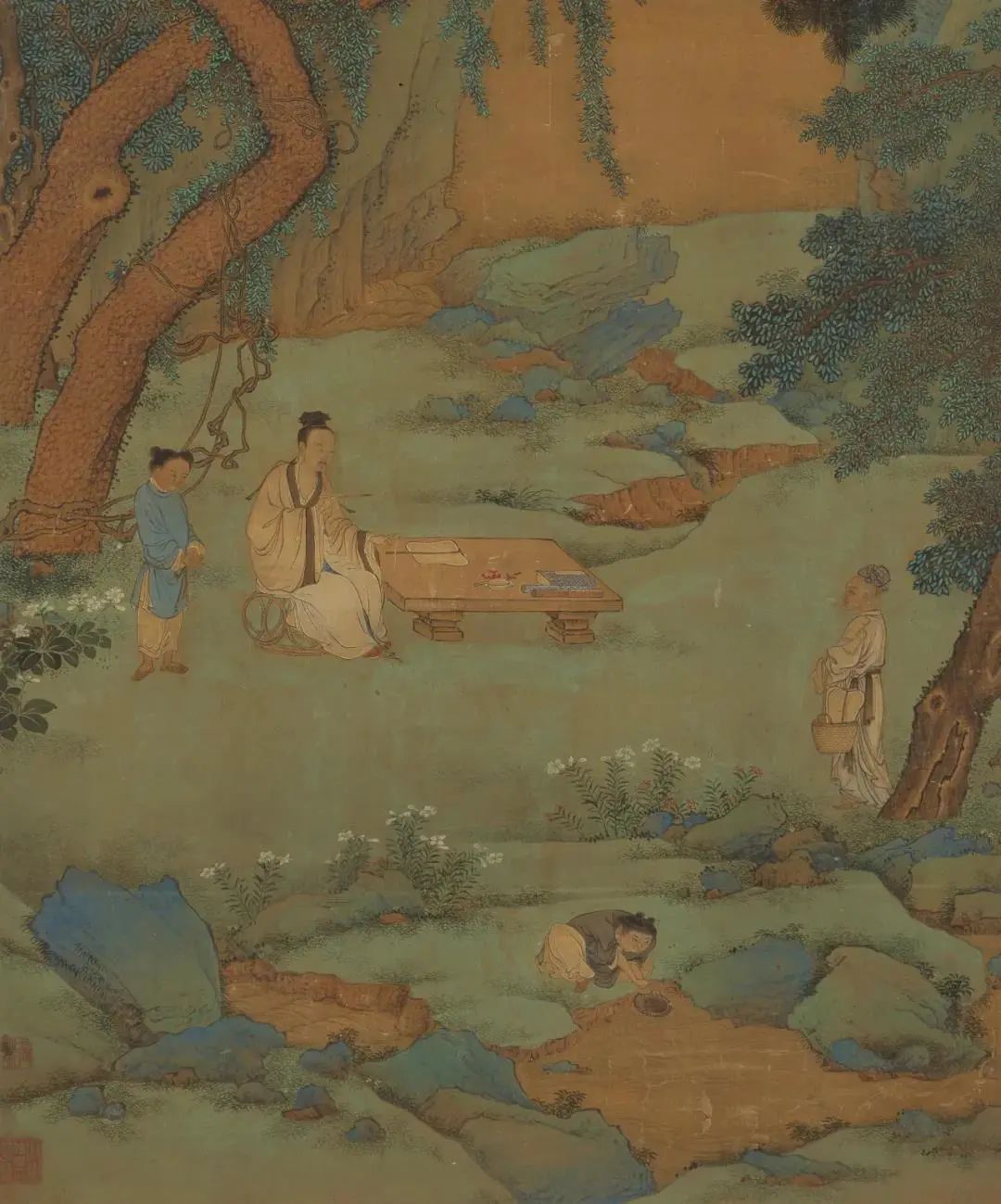 清 禹之鼎 右军题扇图轴(局部)