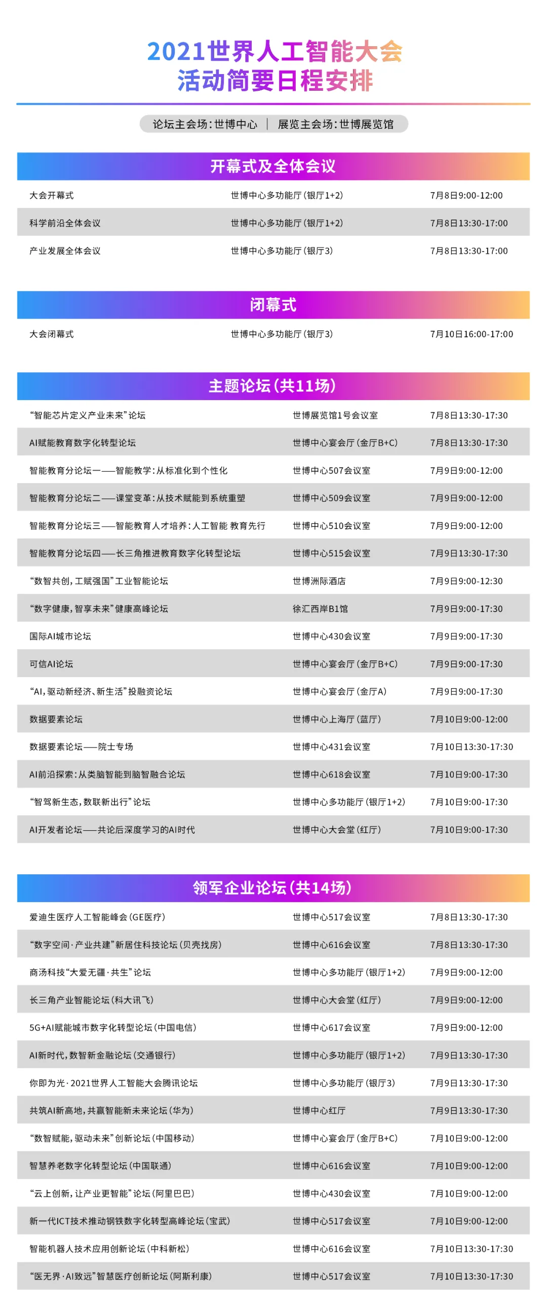 2021世界人工智能大会活动日程安排公布
