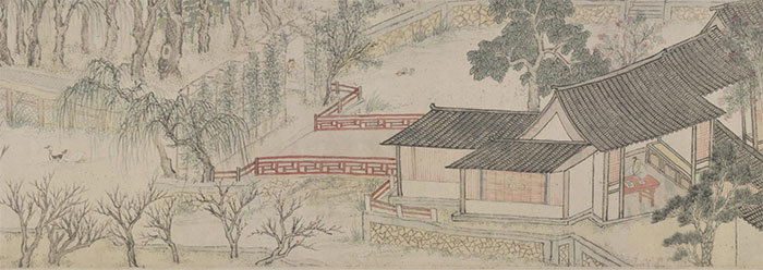 此卷是钱谷应友人张凤翼之请,描绘其家园春夏之间的景色.