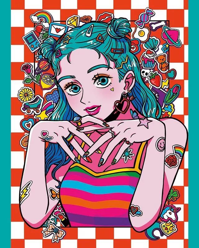 插画师笔下色彩丰富的少女形象