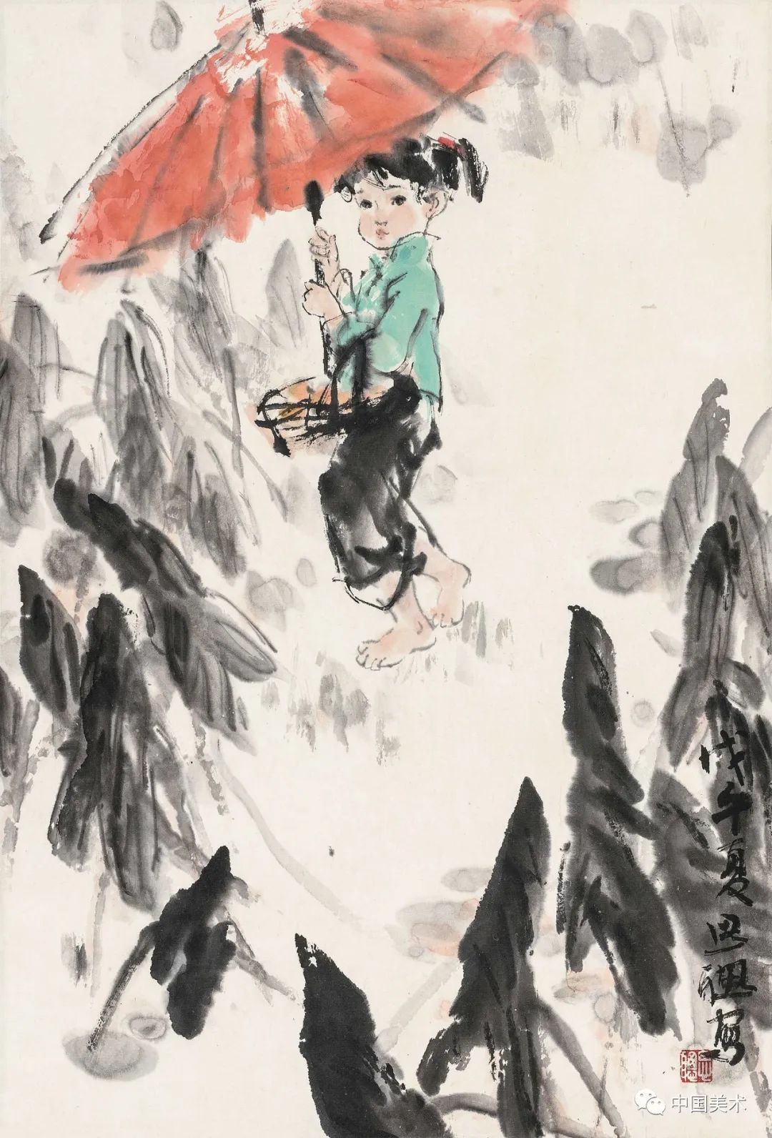 这是当代杰出的女画家周思聪画的一组趣味满满的水墨儿童画,她笔下的