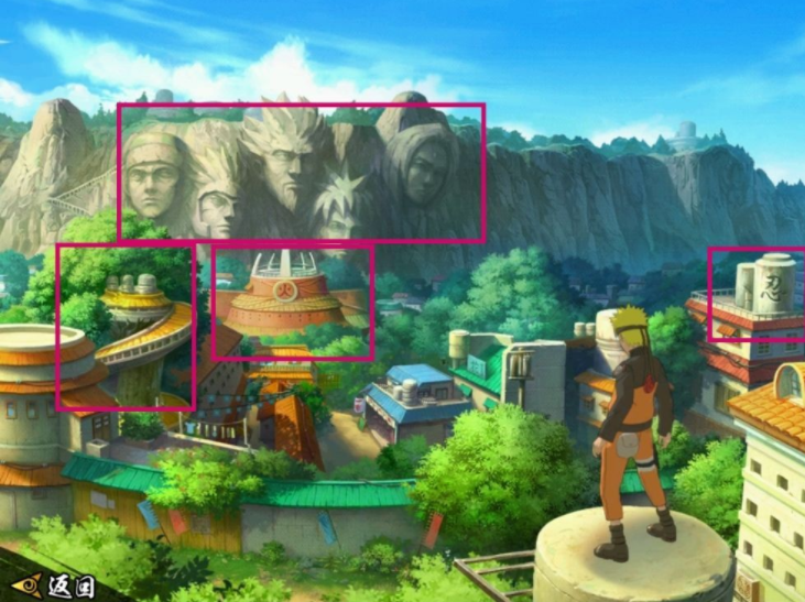 这个画面的确就是鸣人俯瞰整个木叶村时的场景,而许多建筑被巧思改造