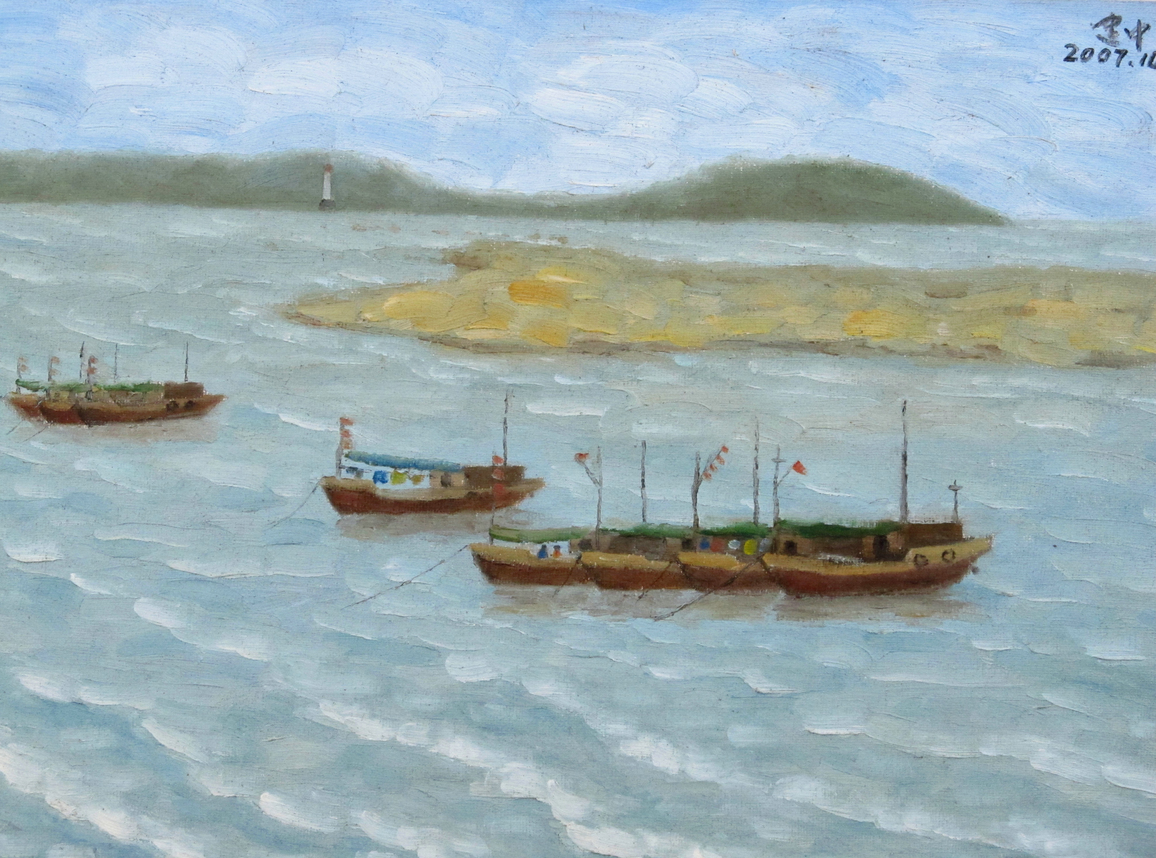 油画《乌石渔港的小船》