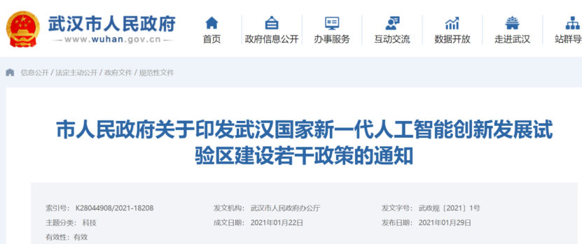 最高提供5亿元资金支持,武汉出台国家新一代人工智能创新发展试验区建设政策