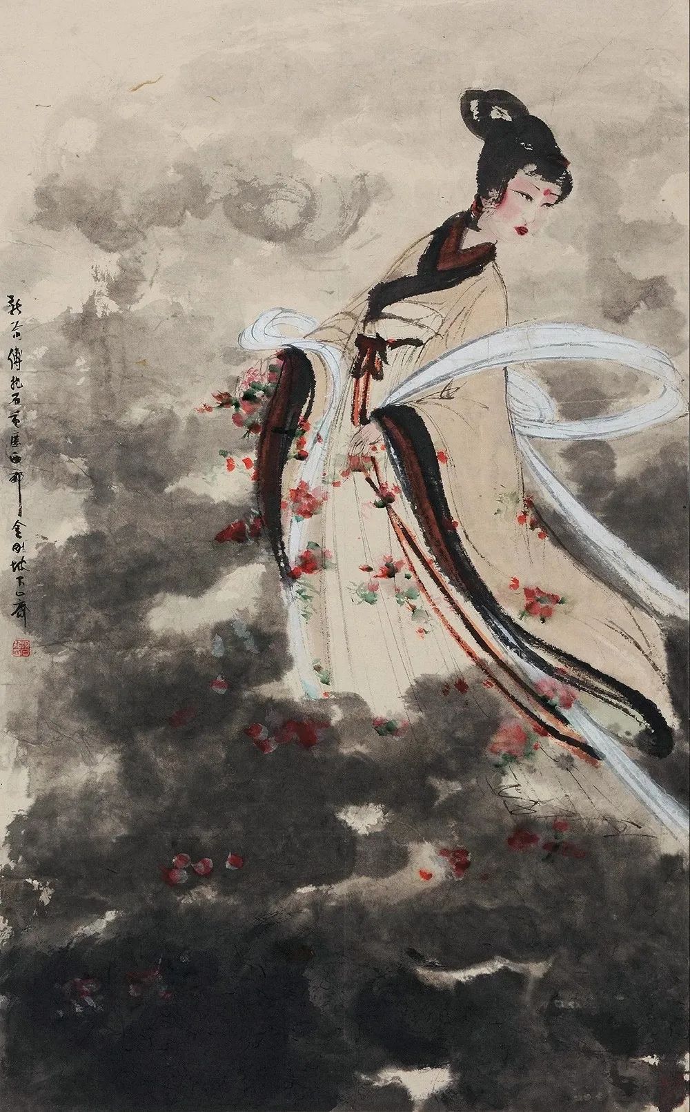 傅抱石画美人从线入手