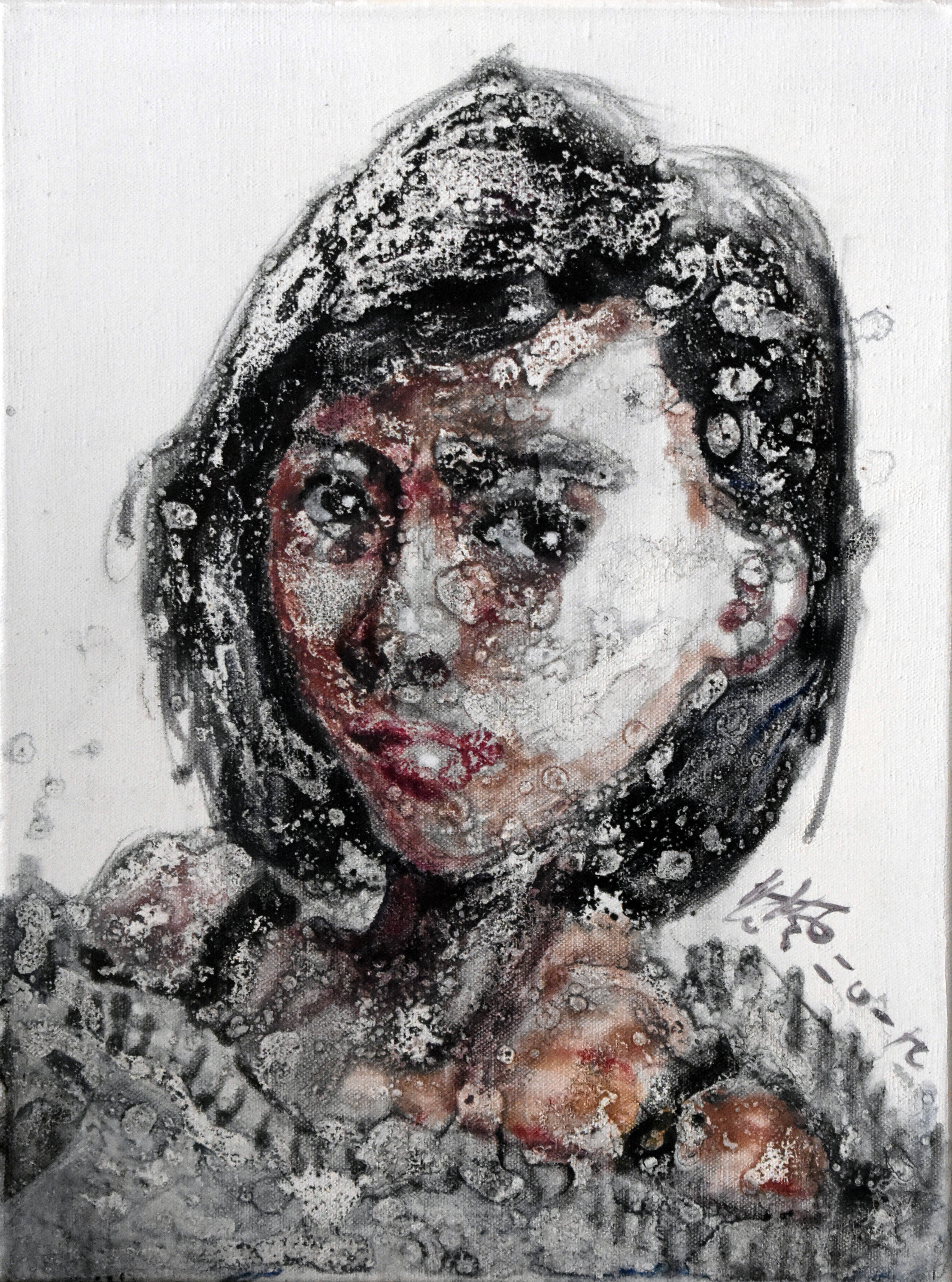 李如锋,《灰色的人物系列2》,布面油画,尺寸:40x30,2019(1)