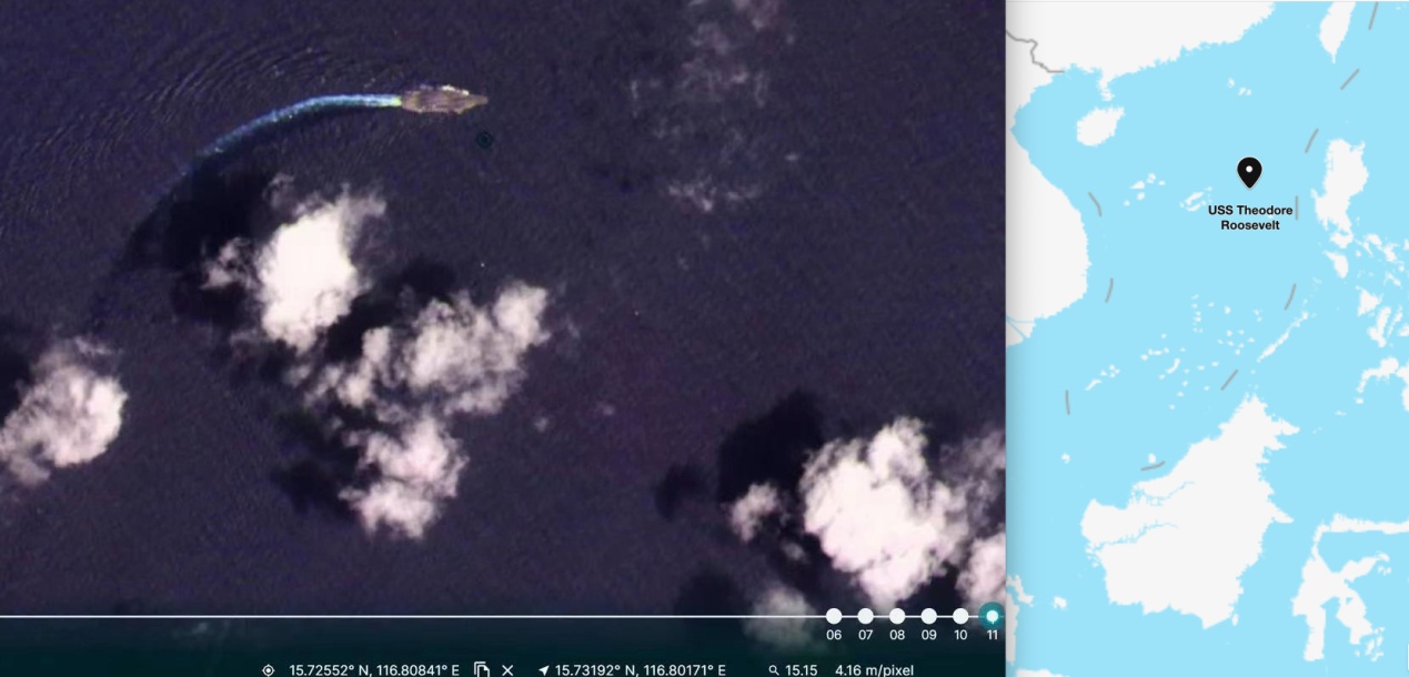 美国海军“罗斯福”号航母最新卫星图像