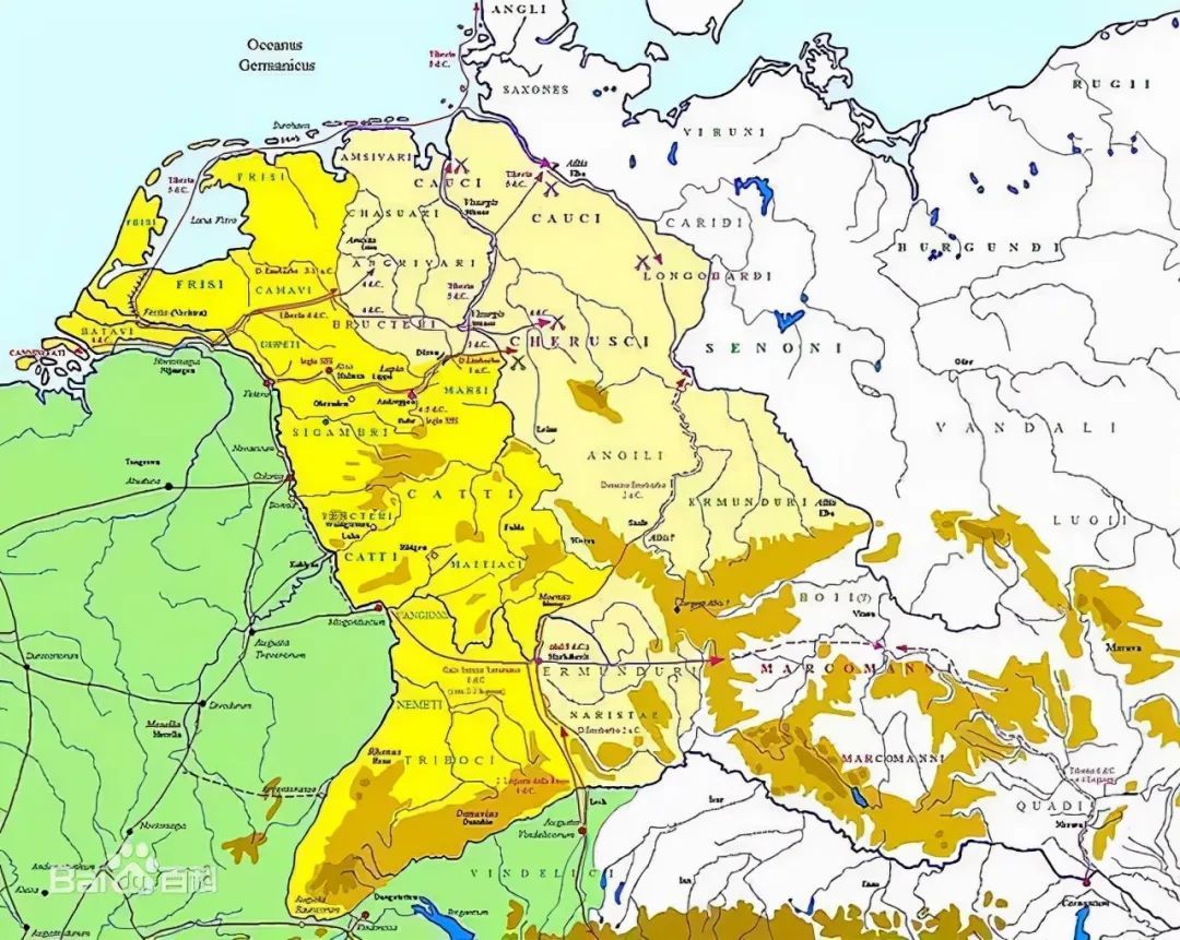 图19 条顿森林堡战役前,罗马已经占据了大半日耳曼地区