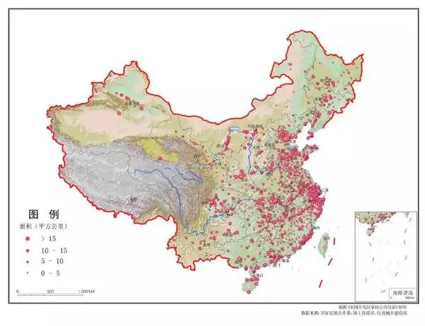 中國中東部地區開發規模較大,新疆僅部分區域開發區零星分佈,西藏地區