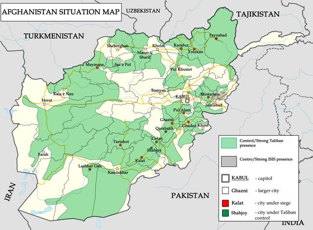 7月阿富汗最新局势图,塔利班已经实际控制80%的国土__凤凰网