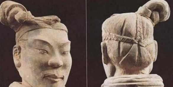 秦人发型分为圆髻和扁髻两种,圆髻类似头上顶个丸