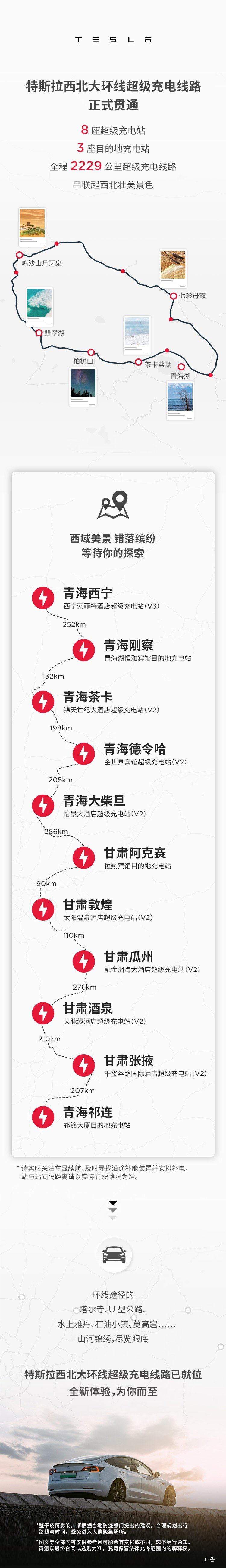 特斯拉西北大环线超级充电线路贯通：8座超充站全程2229公里