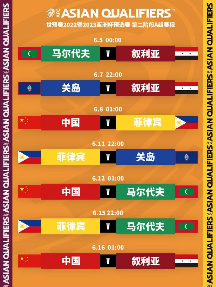 官方:国足40强赛比赛开球时间均为北京时间凌晨1点