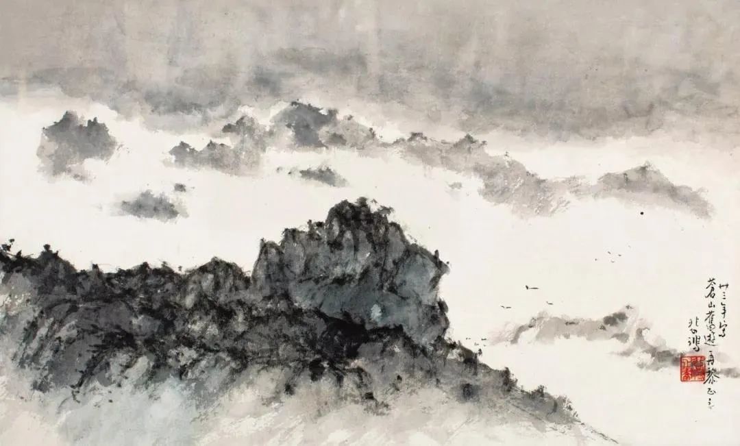 徐悲鸿画山水，水墨淋漓