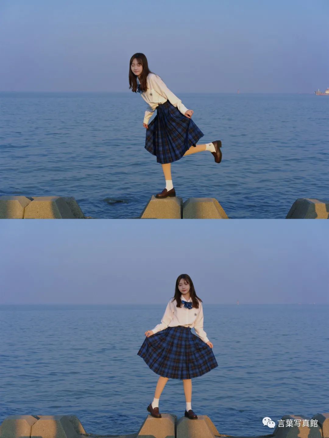 冬日看海|海堤日落静谧之蓝|日系写真